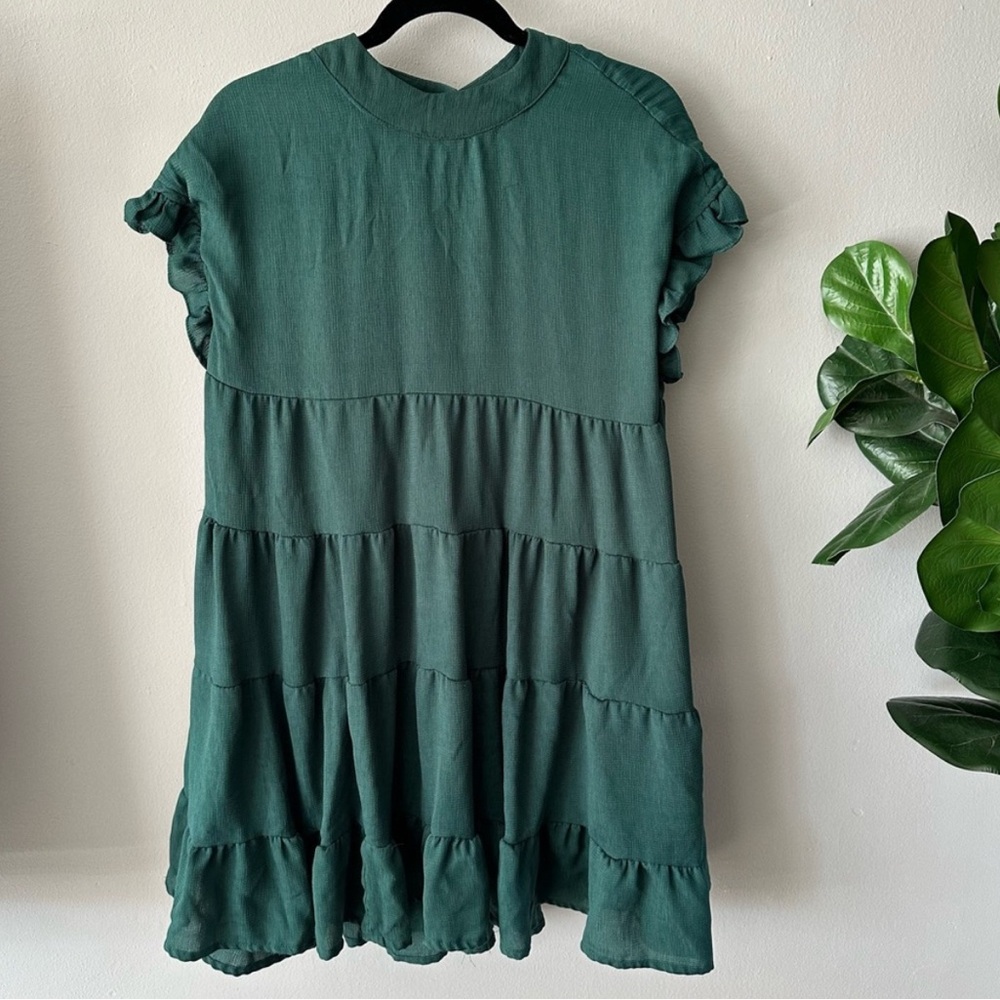 FOTEISY Babydoll Green Tiered Dress NWT